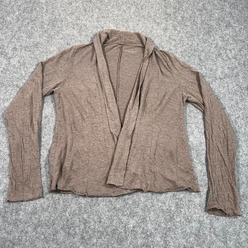 Eileen Fisher Brown‎ Linen Open Front Cardigan Sweater Women's Size Small
